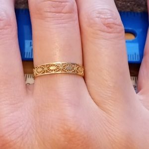 Solid 14k yellow gold filigree ring band, size 7, new, stamped, made in Italy